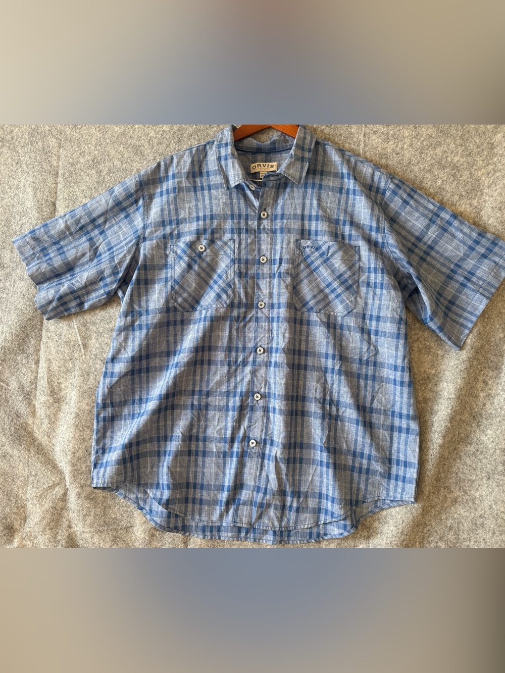 Orvis Light Blue Plaid Short-Sleeve Button-Down Shirt